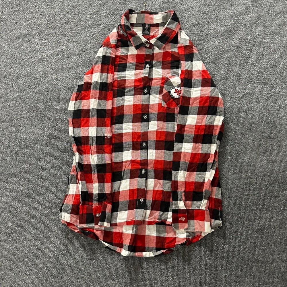 NFL Team Apparel Shirt Womens S Red Buffalo Plaid Viscose Sleepwear KC Chiefs